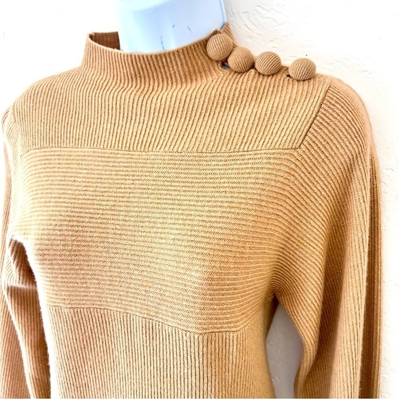 REBECCA TAYLOR Merino Wool Cashmere Mockneck Sweater Size S Camel NWT - Picture 6 of 11
